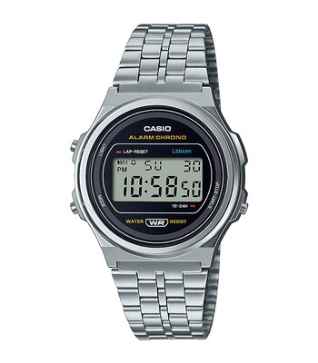 Montre CASIO CASIO COLLECTION RETRO Unisexe A171WE-1AEF Digital Cadran Acrylique Noir Bracelet Acier inoxydable Argenté Fermeture réglable