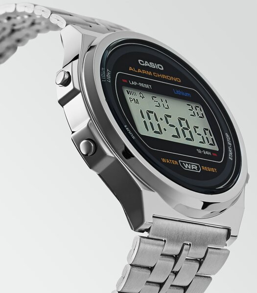 Horloge CASIO CASIO COLLECTION RETRO Unisex A171WE-1AEF Digitaal Behuizing Acryl Zwart Bracelette Roestvrij staal Zilverkleurig Fermeture réglable