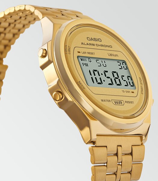 Montre CASIO CASIO COLLECTION RETRO Unisexe A171WEG-9AEF Digital Cadran Acrylique Or Bracelet Acier inoxydable Or Fermeture réglable