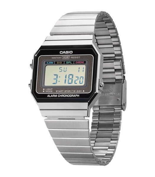Horloge CASIO CASIO COLLECTION RETRO Heren A700WE-1AEF Digitaal Behuizing Acryl Zwart Bracelette Roestvrij staal Staal Clip / clasp Etanchéiteiten 3 A