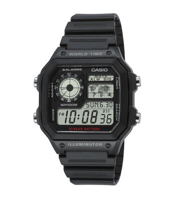 Montre CASIO CASIO COLLECTION AE-1200WH-1AVEF Digital Cadran Acrylique Noir Bracelet RESINE Noir Boucle ardillon Etanchéité 10BAR