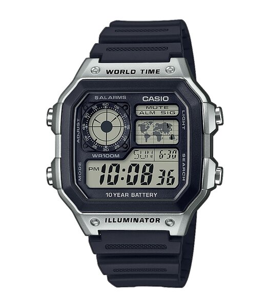 Horloge CASIO CASIO COLLECTION Heren AE-1200WH-1CVEF Digitaal Behuizing Acryl Zwart Bracelette HARS Zwart Boucle ardillon Etanchéiteiten 10BAR