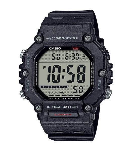 Montre CASIO CASIO COLLECTION Homme AE-1600H-1AVEF Digital Cadran Acrylique Gris Bracelet Résine Noir Etanchéité 10BAR