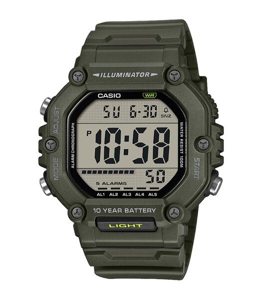 Horloge CASIO CASIO COLLECTION Heren AE-1600HX-3AVEF Digitaal Behuizing Hars Bracelette Hars Khaki Etanchéiteiten 10 ATM