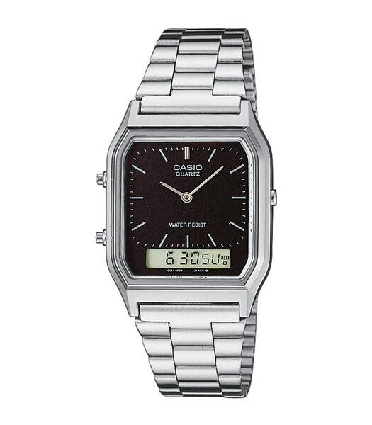 Horloge CASIO CASIO COLLECTION RETRO Unisex AQ-230A-1DMQYES Analoog-digitaal Behuizing Acryl Zwart Bracelette Roestvrij staal Staal Clip / clasp