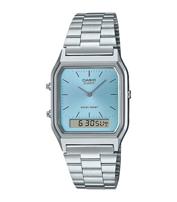 Montre CASIO CASIO COLLECTION RETRO Unisexe AQ-230A-2A1MQYES Analogue-Digital Cadran Acrylique Bleu Bracelet Acier inoxydable Argenté Boucle déployant
