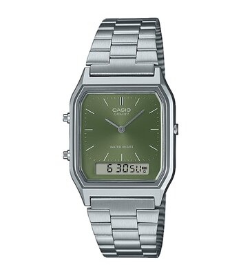 Montre CASIO CASIO COLLECTION RETRO Homme AQ-230A-3AMQYES Analogue-Digital Cadran Acrylique Vert Bracelet Acier inoxydable Argenté