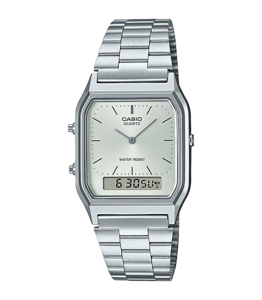 Horloge CASIO CASIO COLLECTION RETRO Unisex AQ-230A-7AMQYES Analoog-digitaal Behuizing Acryl Zilverkleurig Bracelette Roestvrij staal Zilverkleurig Bo