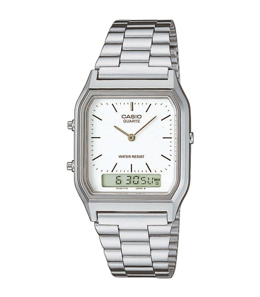 Horloge CASIO CASIO COLLECTION RETRO Unisex AQ-230A-7DMQYES Analoog-digitaal Behuizing Acryl Wit Bracelette Roestvrij staal Staal Clip / clasp