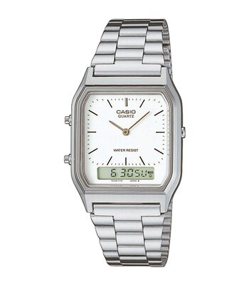 Montre CASIO CASIO COLLECTION RETRO Unisexe AQ-230A-7DMQYES Analogue-Digital Cadran Acrylique Blanc Bracelet Acier inoxydable Acier Clip / clasp