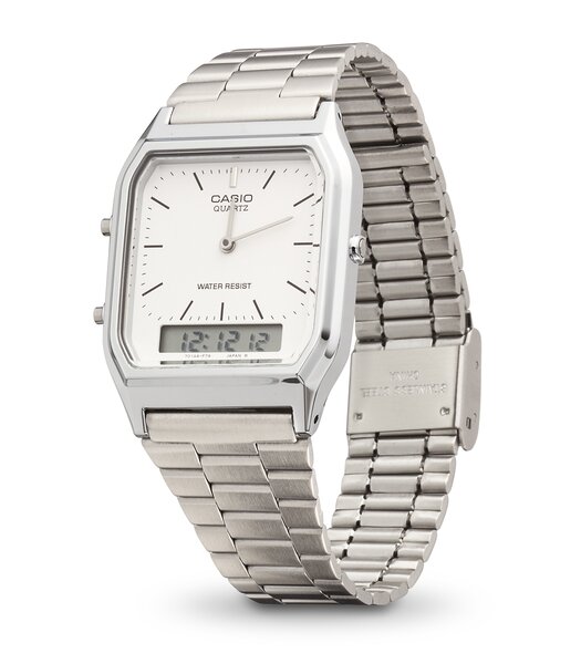 Horloge CASIO CASIO COLLECTION RETRO Unisex AQ-230A-7DMQYES Analoog-digitaal Behuizing Acryl Wit Bracelette Roestvrij staal Staal Clip / clasp