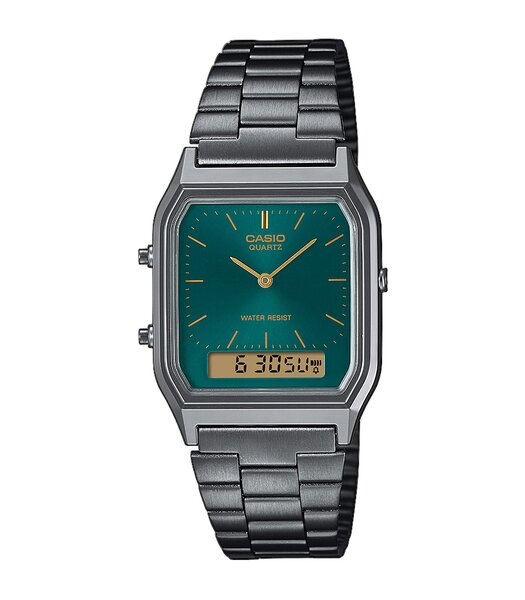 Horloge CASIO CASIO COLLECTION RETRO Heren AQ-230EGG-3AEF Analoog-digitaal Behuizing Acryl Groen Armband Roestvrij staal Gunmetal