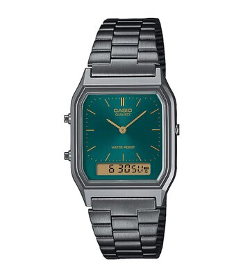 Montre CASIO CASIO COLLECTION RETRO Homme AQ-230EGG-3AEF Analogue-Digital Cadran Acrylique Vert Bracelet Acier inoxydable Gunmetal