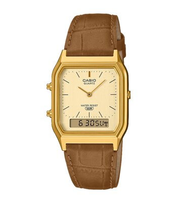 Montre CASIO CASIO COLLECTION RETRO Homme AQ-230EGL-9AEF Analogue-Digital Cadran Acrylique Or Bracelet Cuir Marron