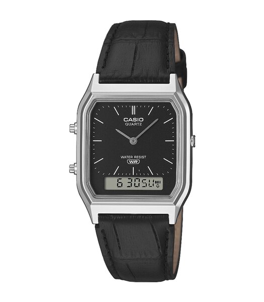 Horloge CASIO CASIO COLLECTION RETRO Heren AQ-230EL-1AEF Analoog-digitaal Behuizing Acryl Zwart Bracelette Leer Zwart