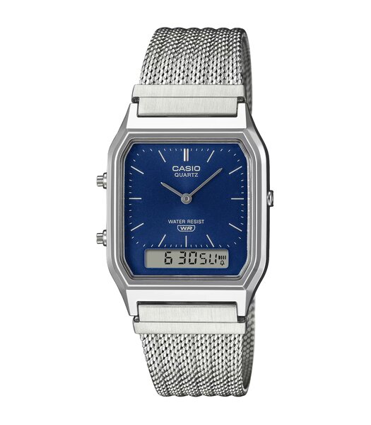 Montre CASIO CASIO COLLECTION RETRO Homme AQ-230EM-2AEF Analogue-Digital Cadran Acrylique Bleu Bracelet Acier inoxydable Argenté