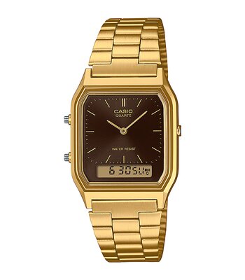 Montre CASIO CASIO COLLECTION RETRO Homme AQ-230GA-5AMQYES Analogue-Digital Cadran Acrylique Marron foncé (sunray) Bracelet Acier inoxydable Or