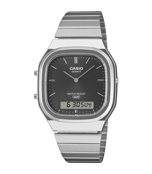 Horloge CASIO CASIO COLLECTION RETRO Unisex AQ-240E-1AEF Digitaal + analoog Behuizing Hars Zwart Armband Roestvrij staal Staal