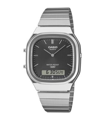 Montre CASIO CASIO COLLECTION RETRO Unisexe AQ-240E-1AEF Digital + analogique Cadran Résine Noir Bracelet Acier inoxydable Acier