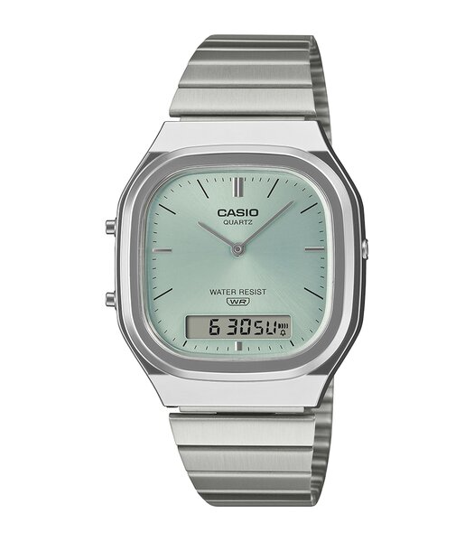Horloge CASIO CASIO COLLECTION RETRO Heren AQ-240E-2AEF Digitaal + analoog Behuizing Hars Groen Bracelette Roestvrij staal Staal