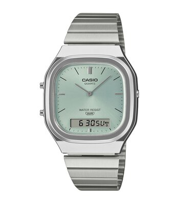 Montre CASIO CASIO COLLECTION RETRO Homme AQ-240E-2AEF Digital + analogique Cadran Résine Vert Bracelet Acier inoxydable Acier