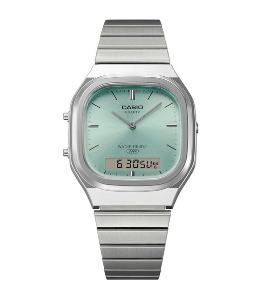 Horloge CASIO CASIO COLLECTION RETRO Heren AQ-240E-2AEF Digitaal + analoog Behuizing Hars Groen Bracelette Roestvrij staal Staal