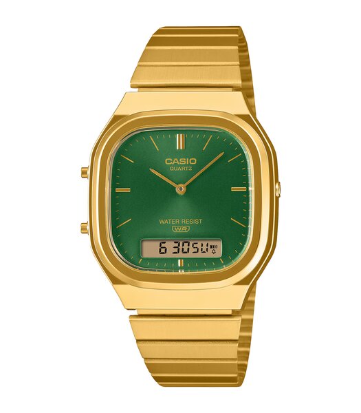 Horloge CASIO CASIO COLLECTION RETRO Unisex AQ-240EG-3AEF Digitaal + analoog Behuizing Hars Groen Armband Roestvrij staal Goudkleurig