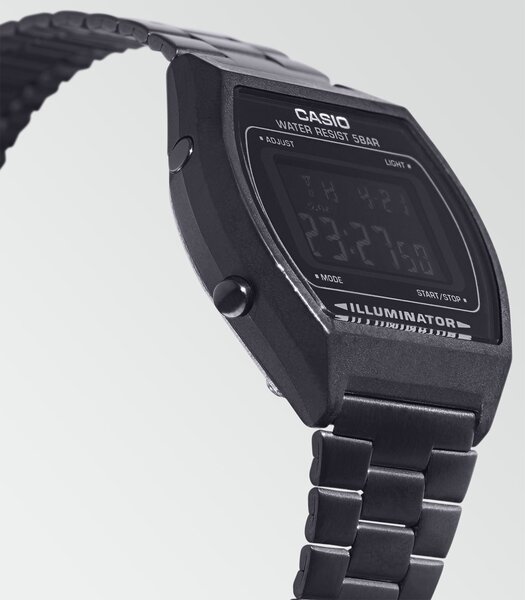 Horloge CASIO CASIO COLLECTION RETRO Unisex B640WB-1BEF Digitaal Behuizing Acryl Zwart Bracelette Roestvrij staal Zwart Clip / clasp Etanchéiteiten 5B
