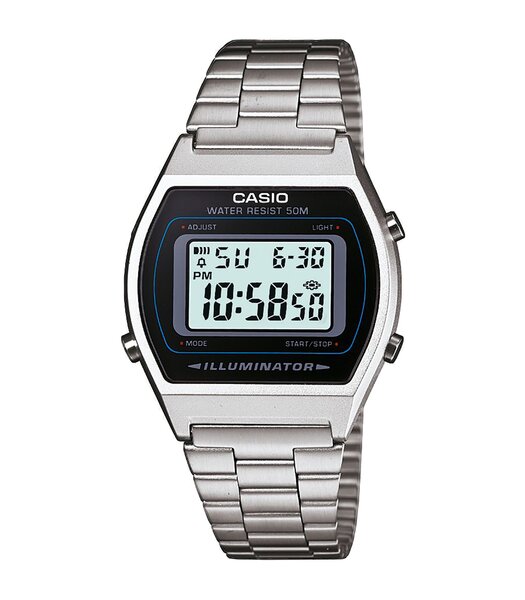 Horloge CASIO CASIO COLLECTION RETRO Unisex B640WD-1AVEF Digitaal Behuizing Acryl Zwart Bracelette Roestvrij staal Staal Clip / clasp Etanchéiteiten 5