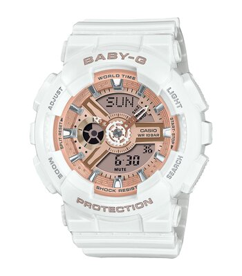 Montre CASIO BABY-G Femme BA-110X-7A1ER Digital + analogique Cadran Minéral Rose Bracelet Résine Blanc Boucle ardillon Etanchéité 10 BAR