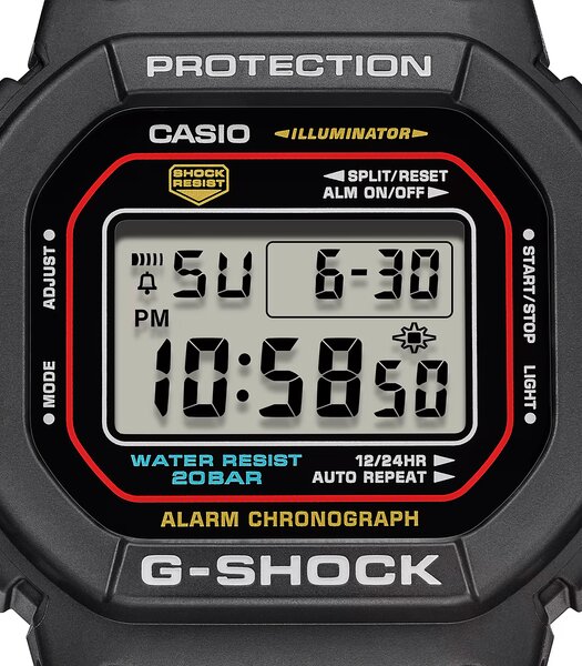 Horloge CASIO G-SHOCK Heren DW-5600RL-1ER Digitaal Behuizing MINERAAL Zwart Armband Hars Zwart Waterdichtheid 20BAR