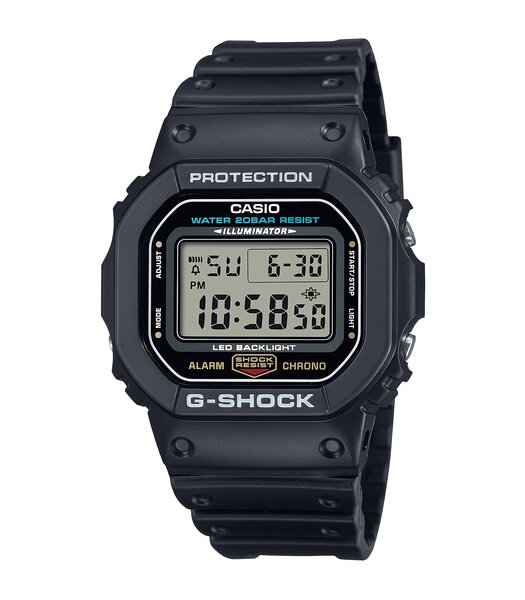 Horloge CASIO G-SHOCK Heren DW-5600UE-1ER Digitaal Behuizing MINERAAL Grijs Bracelette Hars Zwart Etanchéiteiten 20BAR