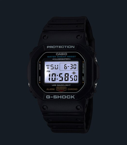 Horloge CASIO G-SHOCK Heren DW-5600UE-1ER Digitaal Behuizing MINERAAL Grijs Bracelette Hars Zwart Etanchéiteiten 20BAR