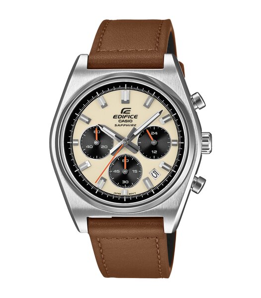 Montre CASIO EDIFICE Homme EFB-730L-7AVUEF Analogue Cadran Saphir Argenté Bracelet Cuir Marron Etanchéité 10BAR