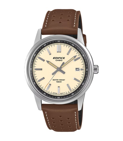 Horloge CASIO EDIFICE Heren EFR-109L-7AER Analoog Behuizing Mineraal Beige Armband Leer Bruin Waterdichtheid 10 ATM