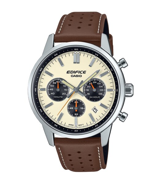 Horloge CASIO EDIFICE Heren EFR-575L-7AEF Analoog Behuizing MINERAAL Beige Bracelette Leer Bruin Etanchéiteiten 10BAR