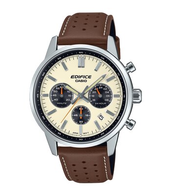 Montre CASIO EDIFICE Homme EFR-575L-7AEF Analogue Cadran MINERAL Beige Bracelet Cuir Marron Etanchéité 10BAR