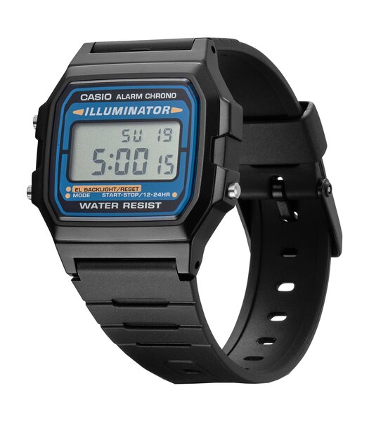 Horloge CASIO CASIO COLLECTION Unisex F-105W-1AWYEF Digitaal Behuizing Acryl Blauw Bracelette HARS Zwart Boucle ardillon