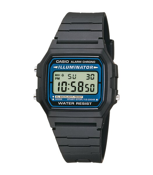Horloge CASIO CASIO COLLECTION Unisex F-105W-1AWYEF Digitaal Behuizing Acryl Blauw Bracelette HARS Zwart Boucle ardillon