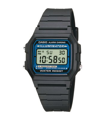 Montre CASIO CASIO COLLECTION Unisexe F-105W-1AWYEF Digital Cadran Acrylique Bleu Bracelet RESINE Noir Boucle ardillon