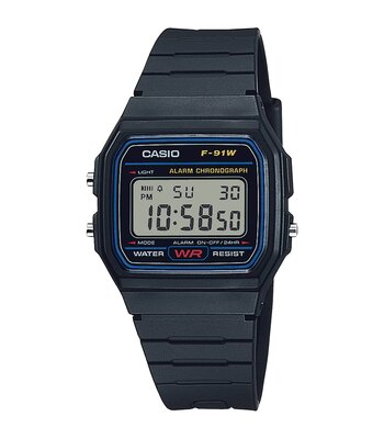 Montre CASIO CASIO COLLECTION Unisexe F-91W-1YEG Digital Cadran Acrylique Noir Bracelet Résine Noir Boucle ardillon