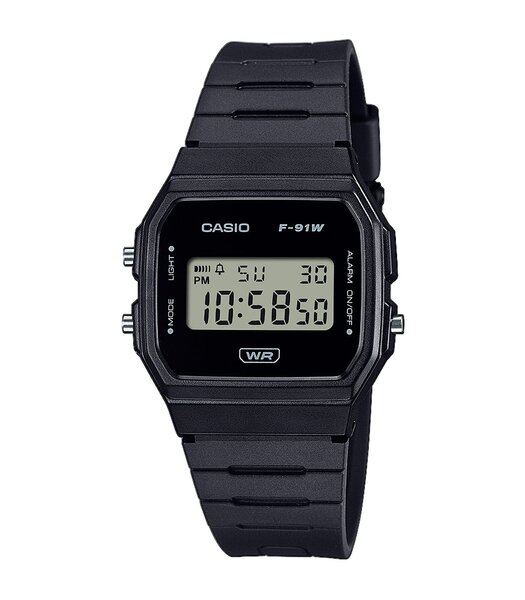 Horloge CASIO CASIO COLLECTION Heren F-91WB-1AEF Digitaal Behuizing Acryl Zwart Bracelette Hars Zwart