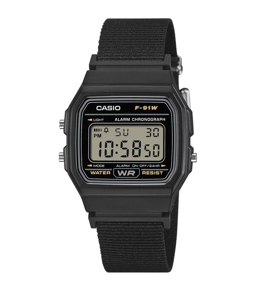 Horloge CASIO CASIO COLLECTION Heren F-91WF-1AEF Digitaal Behuizing Acryl Zwart Armband Stof Zwart
