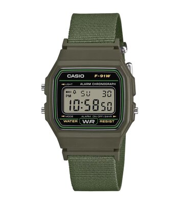 Montre CASIO CASIO COLLECTION Homme F-91WF-3AEF Digital Cadran Acrylique Noir Bracelet Tissu Vert