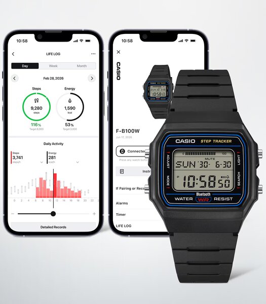 Montre CASIO CASIO COLLECTION Homme F-B100W-1AEF Digital Cadran Acrylique Noir Bracelet Résine Noir