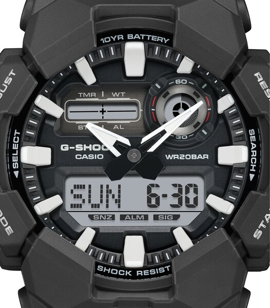 Horloge CASIO G-SHOCK Heren GA-010-1AER Analoog-digitaal Behuizing MINERAAL Zwart Bracelette Hars Zwart Etanchéiteiten 20BAR