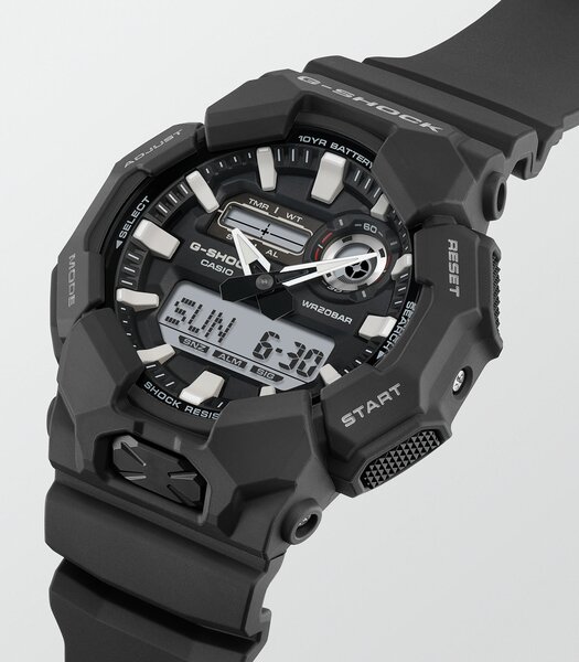 Horloge CASIO G-SHOCK Heren GA-010-1AER Analoog-digitaal Behuizing MINERAAL Zwart Bracelette Hars Zwart Etanchéiteiten 20BAR