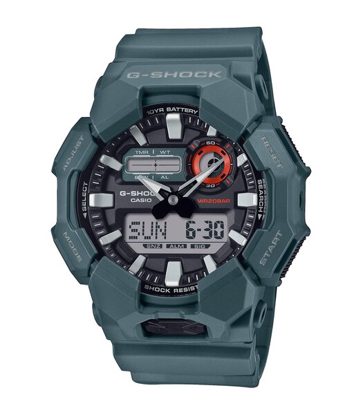 Horloge CASIO G-SHOCK Heren GA-010-2AER Analoog-digitaal Behuizing MINERAAL Zwart Bracelette Hars Groen Etanchéiteiten 20BAR