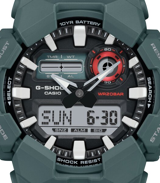 Horloge CASIO G-SHOCK Heren GA-010-2AER Analoog-digitaal Behuizing MINERAAL Zwart Bracelette Hars Groen Etanchéiteiten 20BAR