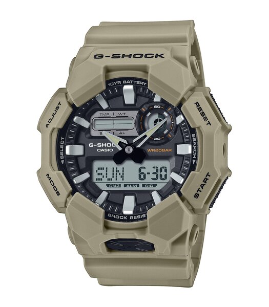 Horloge CASIO G-SHOCK Heren GA-010-5AER Analoog-digitaal Behuizing MINERAAL Zwart Bracelette Hars Beige Etanchéiteiten 20BAR